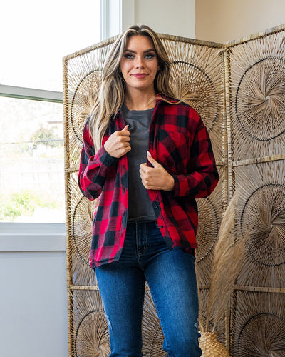 NEW! Devri Oversized Plaid Flannel - Cherry Be Cool