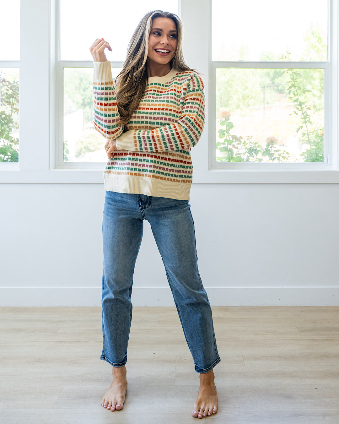 NEW! Ellen Multi Colored Textured Sweater - Jade & Rust