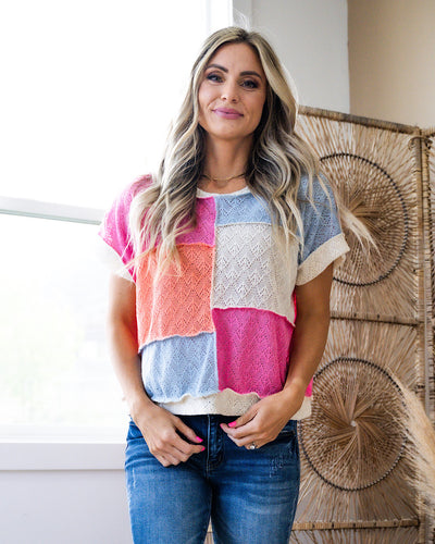 NEW! Tenley Color Block Knit Top - Pink, Coral & Blue  Lovely Melody   