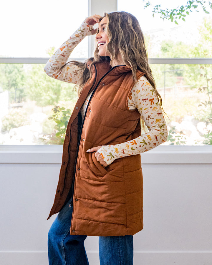 NEW! Harlow Long Vest - Cinnamon