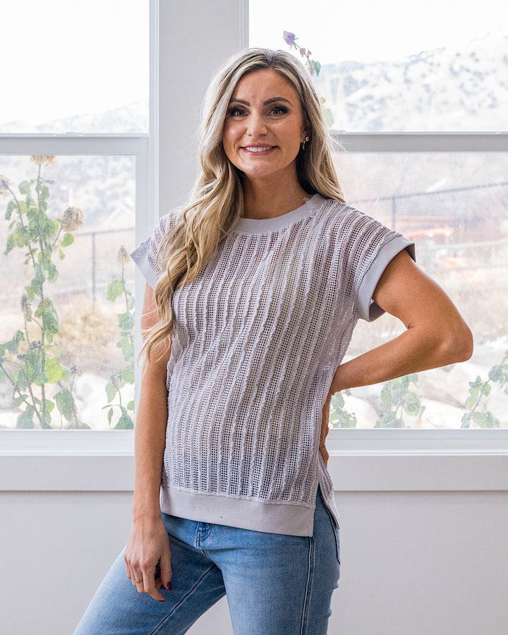 NEW! Liesel Textured Open Knit Top - Gray
