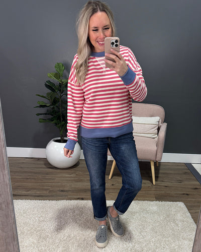 NEW! Kaylee Dark Pink Striped Top - Blue