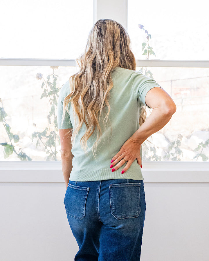 NEW! Ashton Short Sleeve Sweater Top - Seafoam