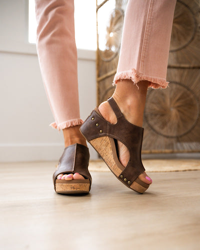 Corkys Carley Wedge Sandals - Rustic Brown FINAL SALE  Corkys Footwear   