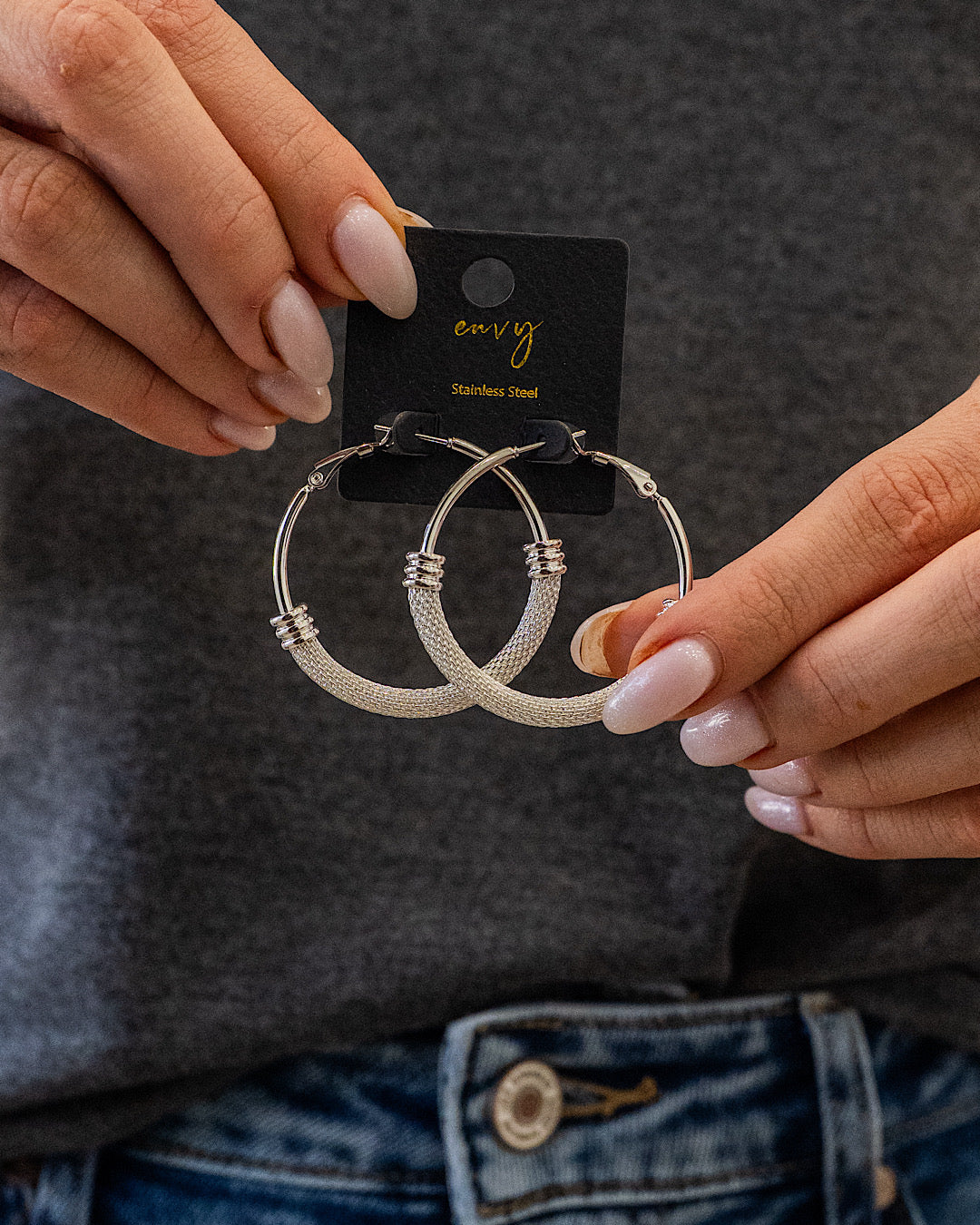 Stainless Steel Mesh Chain Hoop Earrings - Color Options Available!