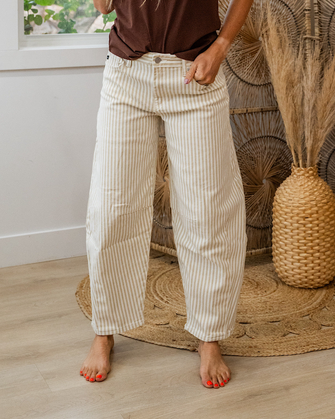 NEW! KanCan Valerie Striped Barrel Jeans - Tan KanCan