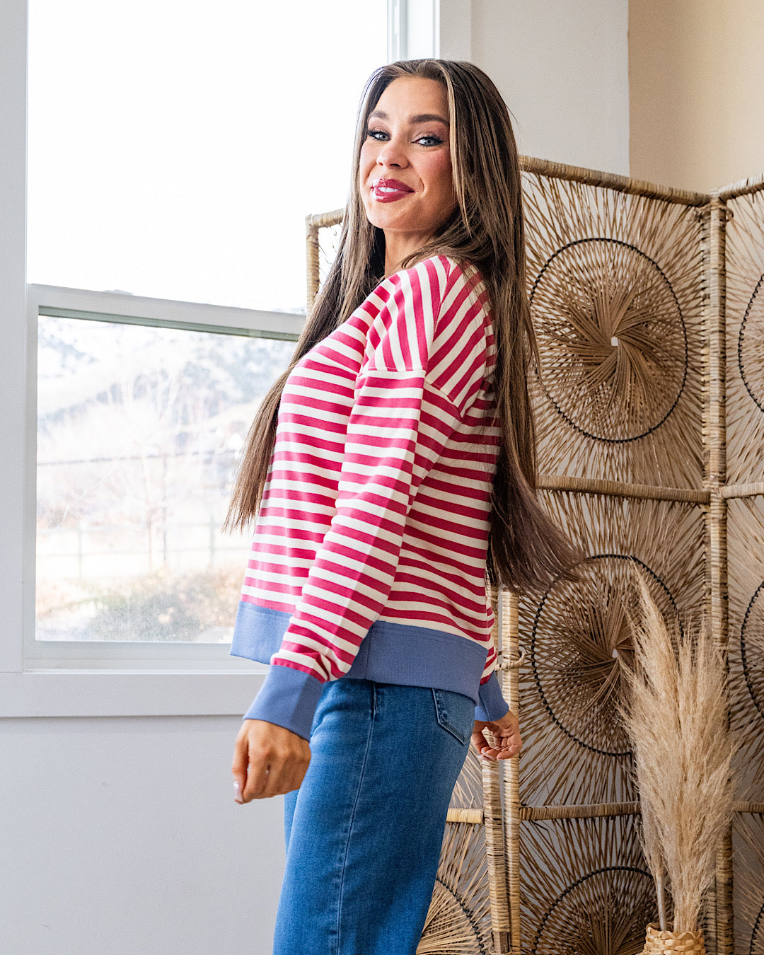 NEW! Kaylee Dark Pink Striped Top - Blue