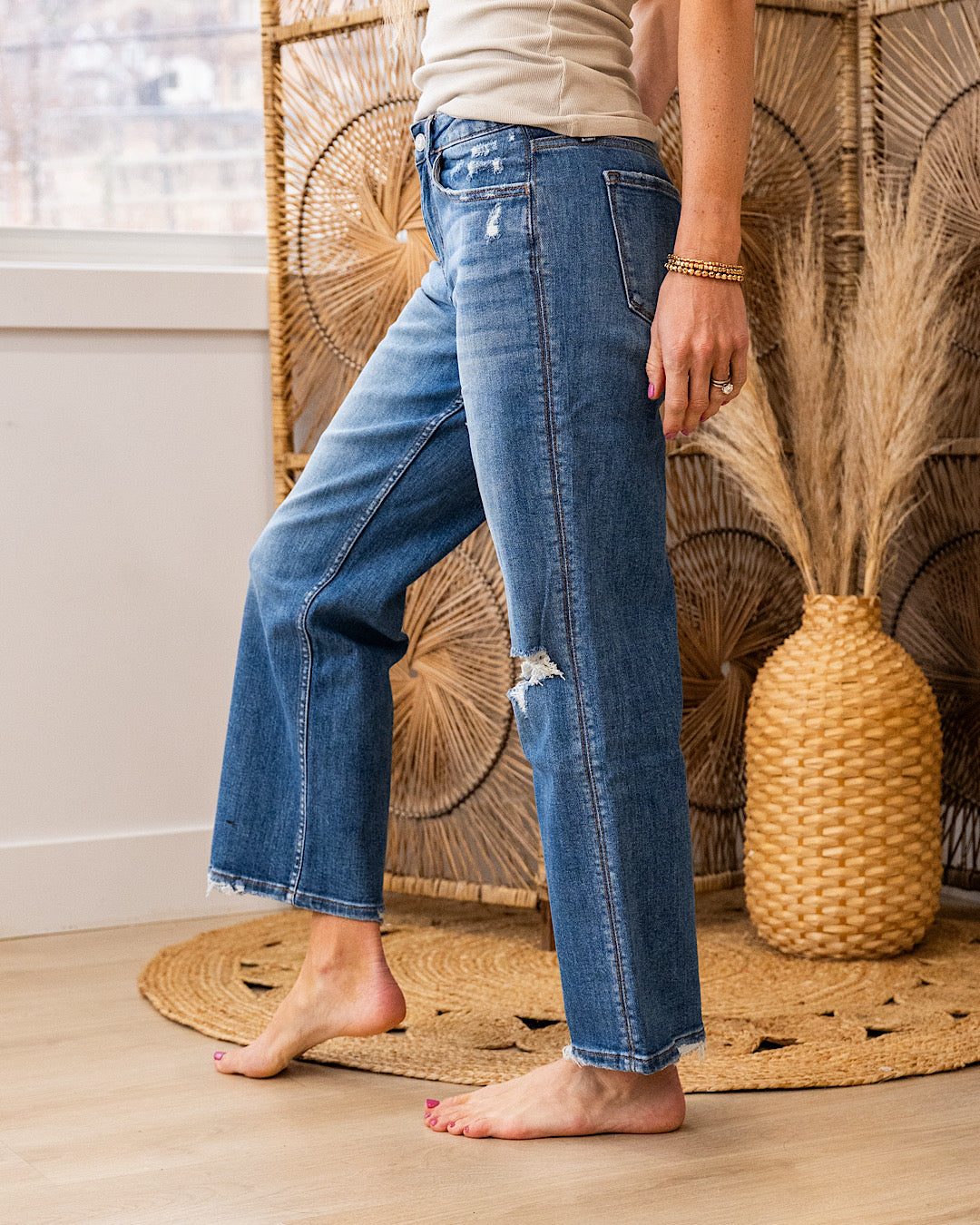 NEW! Lovervet I Knew It Distressed Knee Wide Leg Jeans Vervet