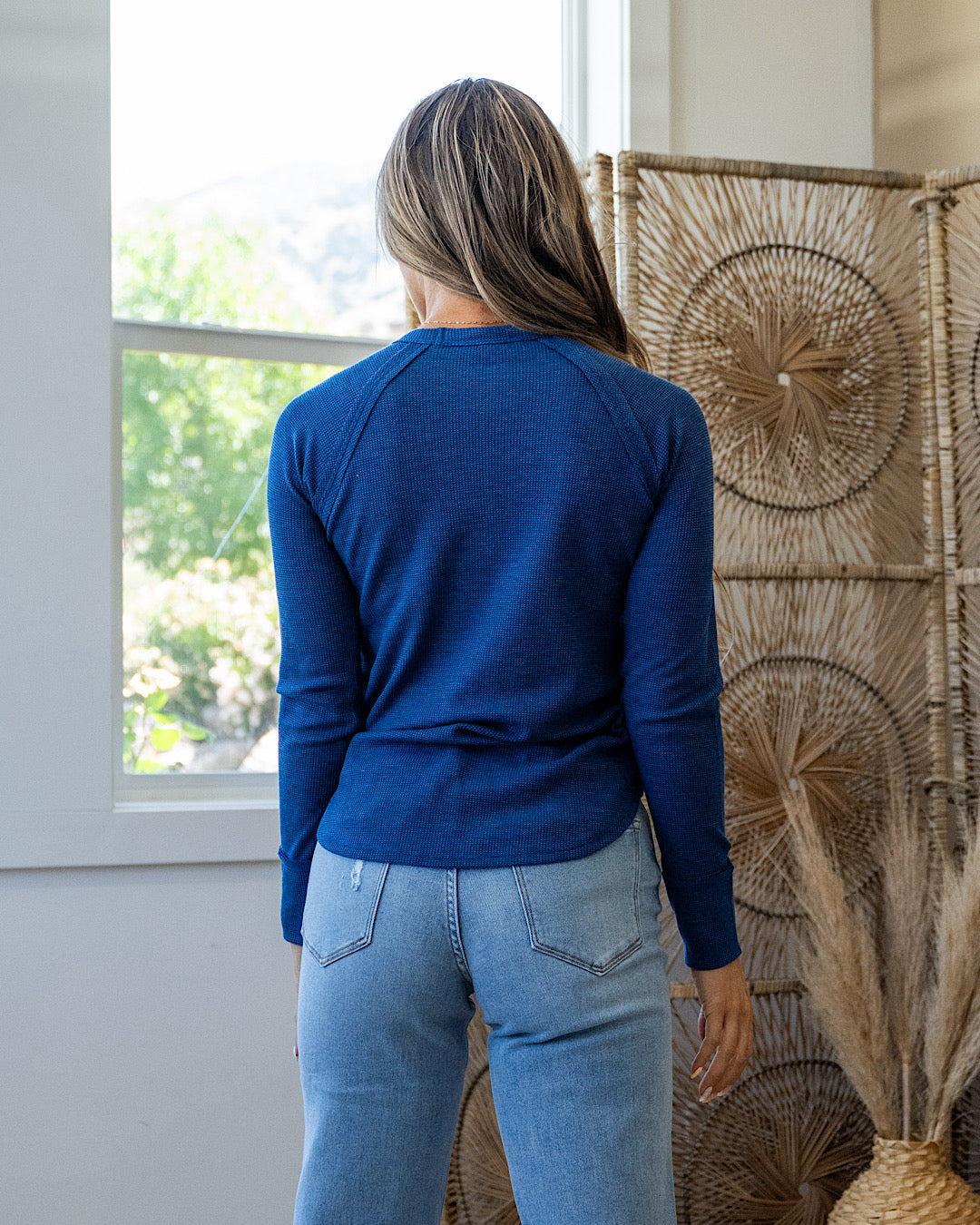 Such a Mystery Waffle Knit Top - Light Navy Zenana