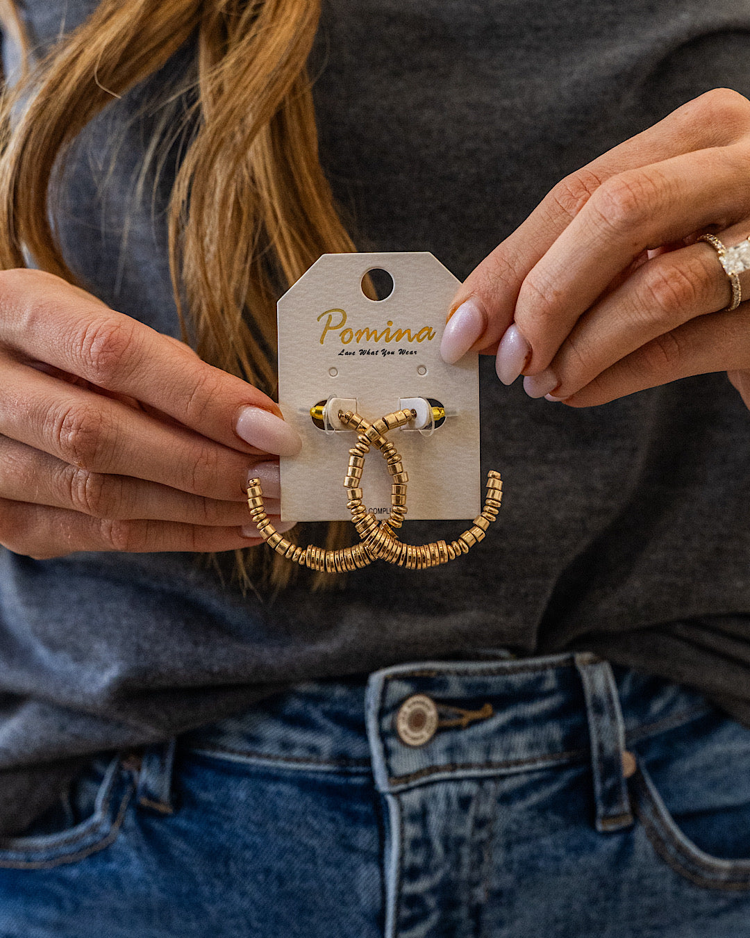 NEW! Metallic Contrast Beaded Open Hoop Earrings - Gold Trendy Wholesale