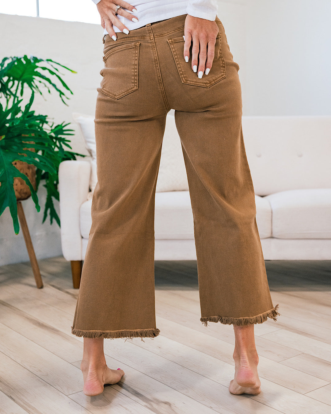 Claire Wide Leg Cropped Jeans - Deep Camel  Zenana   