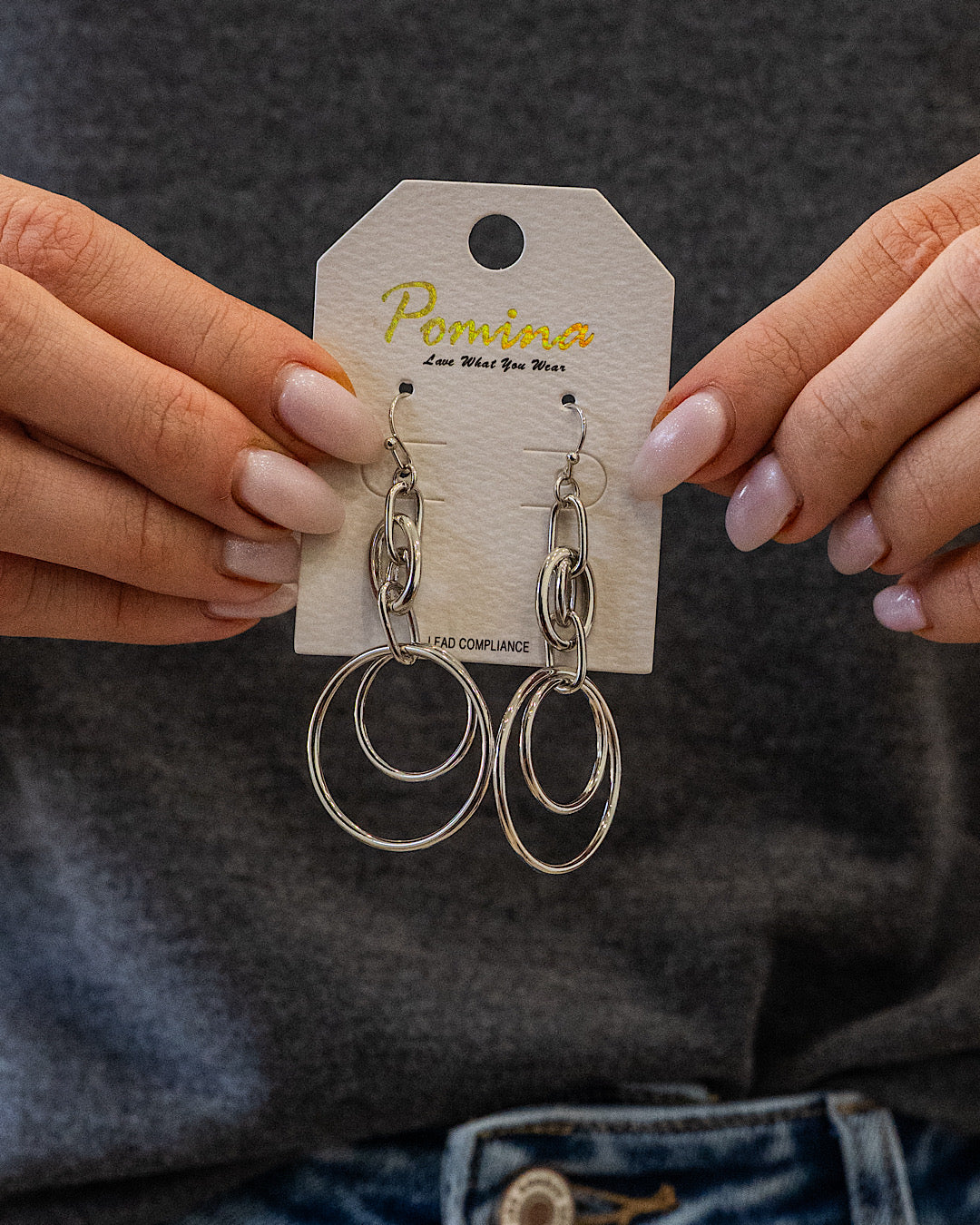 Interlocking Double Circle Dangle Earrings - Silver