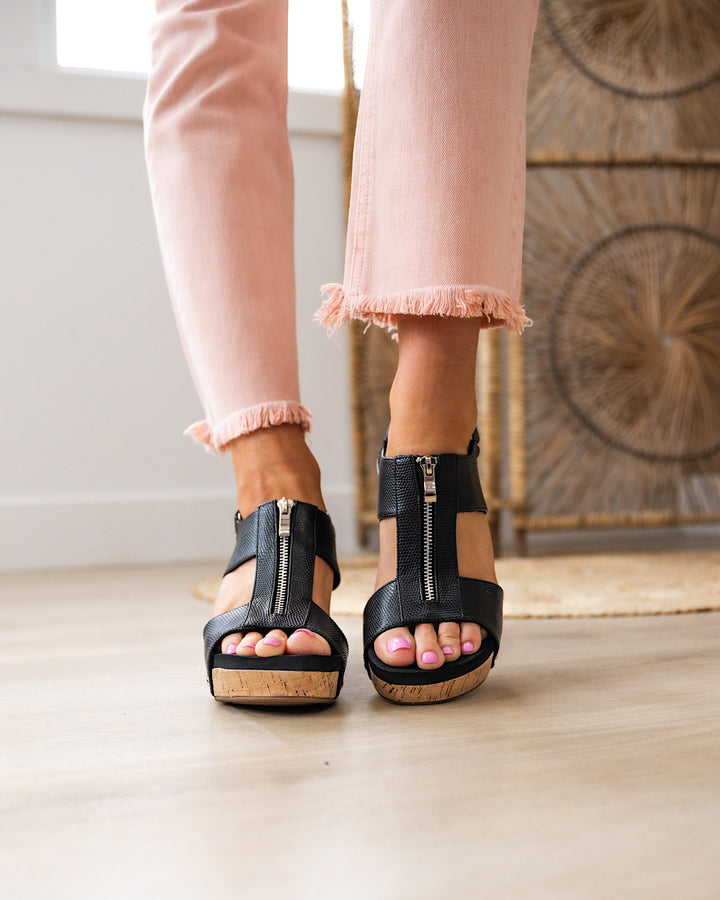 Corkys Zip It Good Wedge Sandals Black FINAL SALE