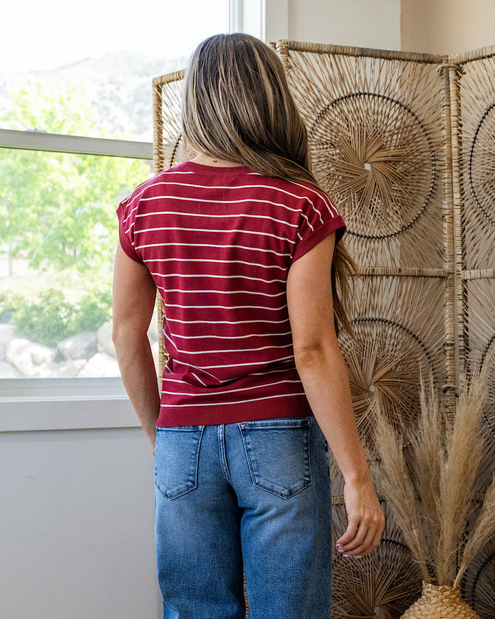 NEW! Allie Striped Short Sleeve Sweater - Marsala Staccato