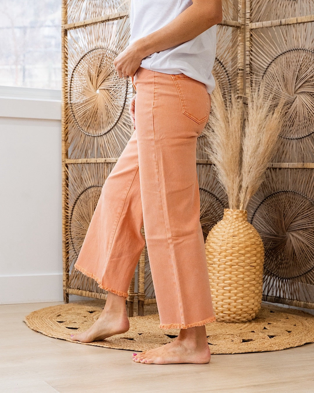 Mae Wide Leg Cropped Jeans - Orange Zenana