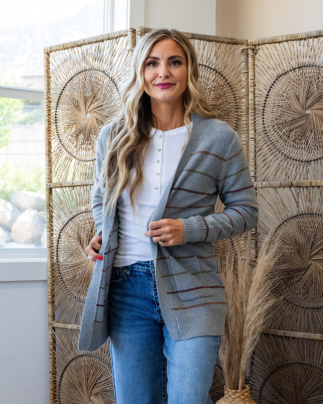 Debbie Striped Open Front Cardigan - Color Options Available! Be Cool Heather Gray