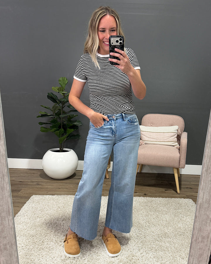 NEW! Sammy Striped Short Sleeve Sleeve Top - Black