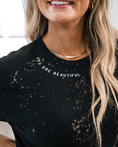You Are Beautiful Black Bleached Tee  Southern Bliss   
