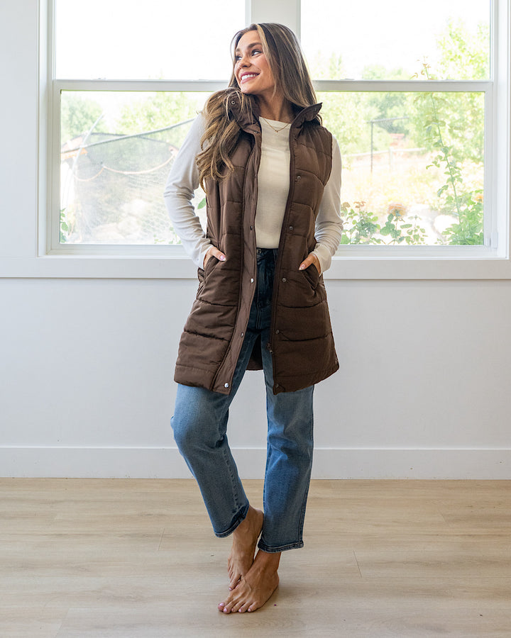 NEW! Harlow Long Vest - Brown Michelle Mae