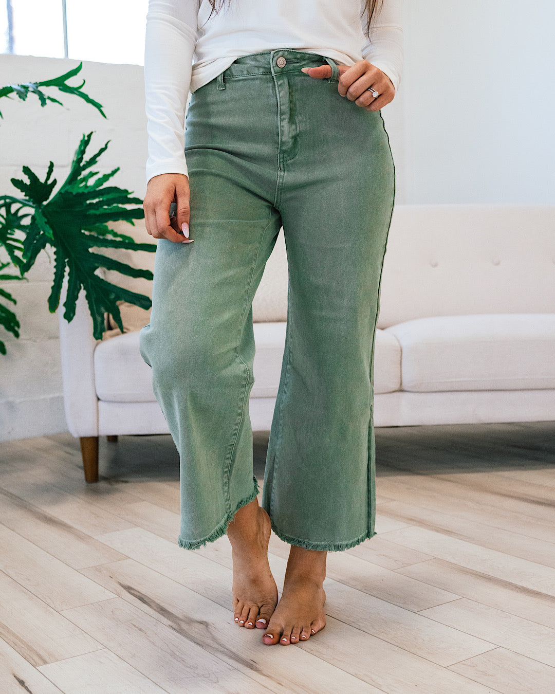 Mae Wide Leg Cropped Jeans - Color Options Available! Zenana Olive