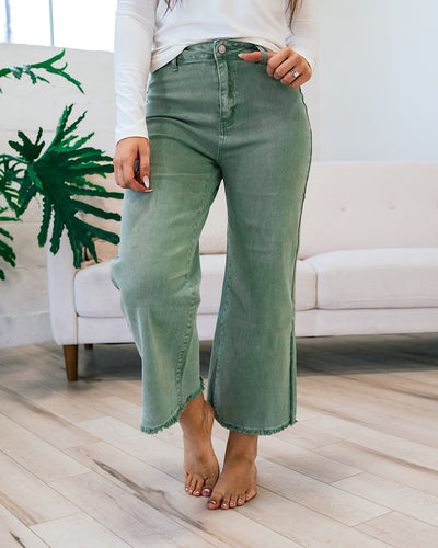 NEW! Mae Wide Leg Cropped Jeans - Olive  Zenana   