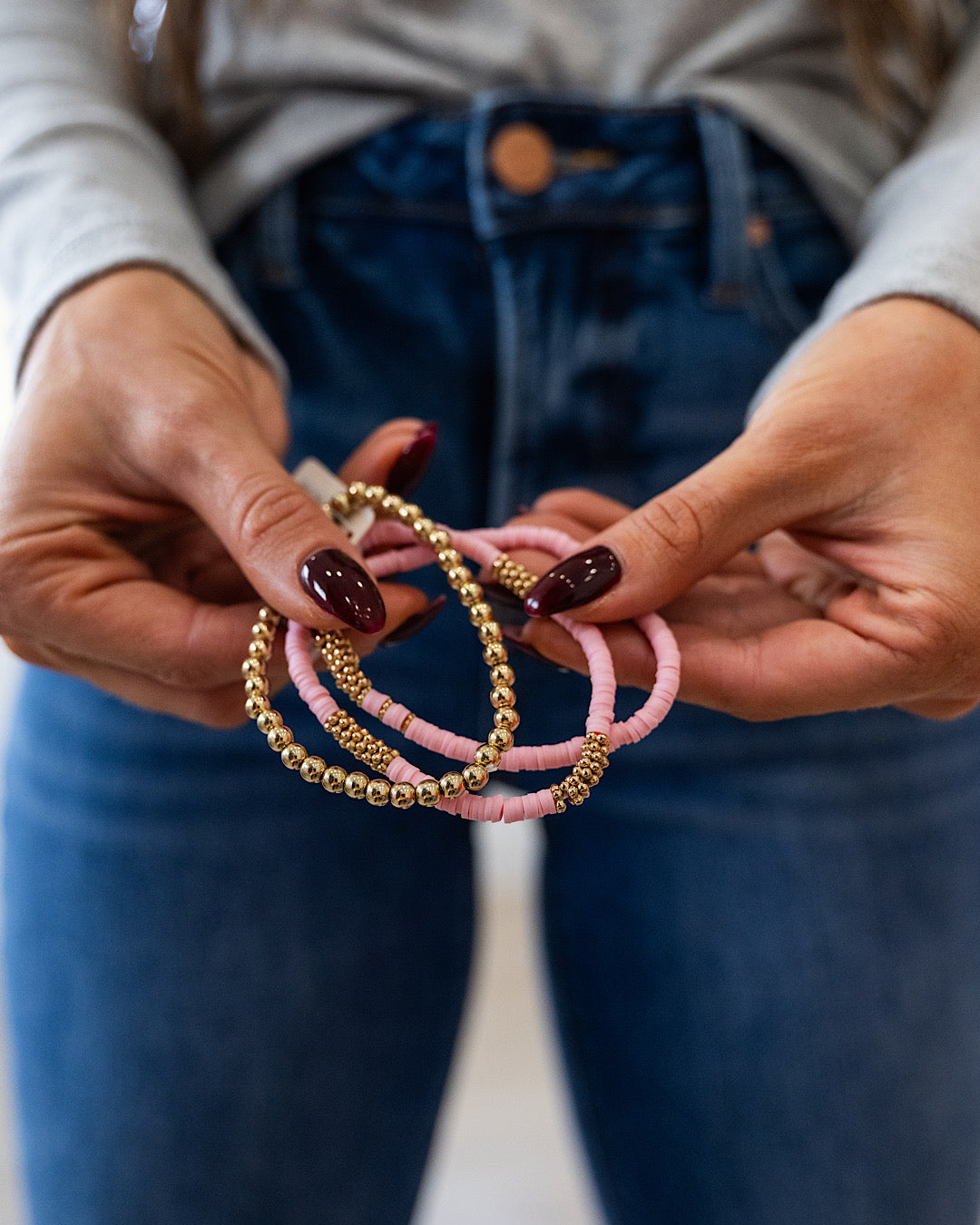 NEW! Polymer and Metallic Bead Bracelet Set - Pink