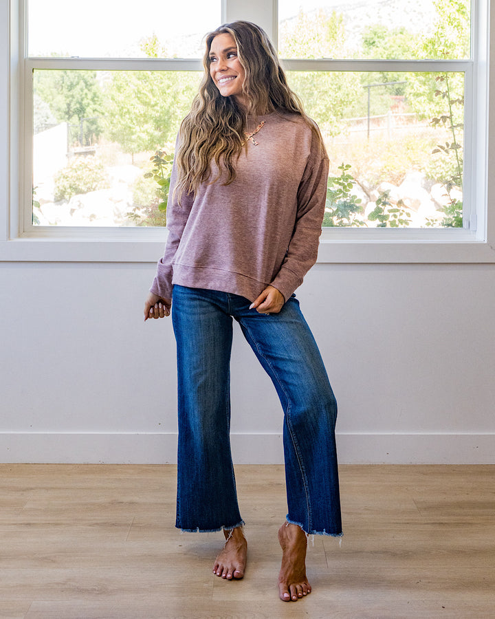 NEW! Laurel Elbow Patch Brushed Top - Dusty Lavender