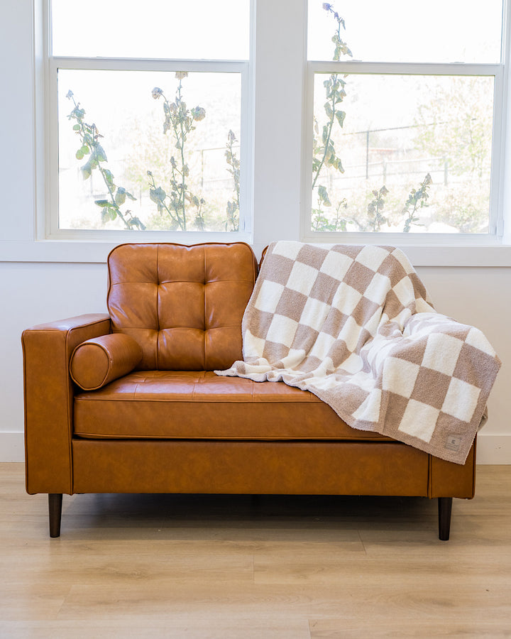 New! Comfy Luxe Throw Blanket - Taupe Checkered Jasmine Trading