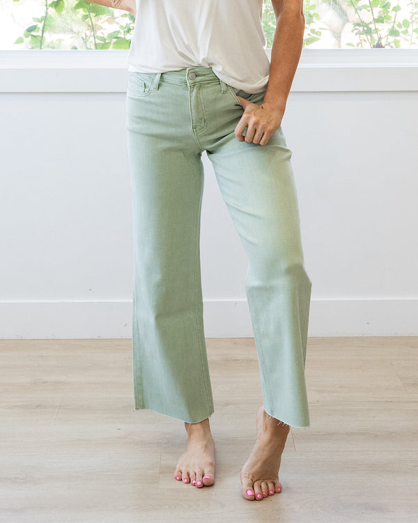 NEW! Vervet Skye Wide Leg Non Distressed Crop Jeans - Mint Vervet
