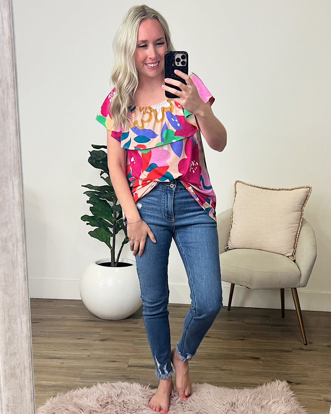 Paige Floral Ruffle Top - Magenta and Green FINAL SALE  Sew In Love   