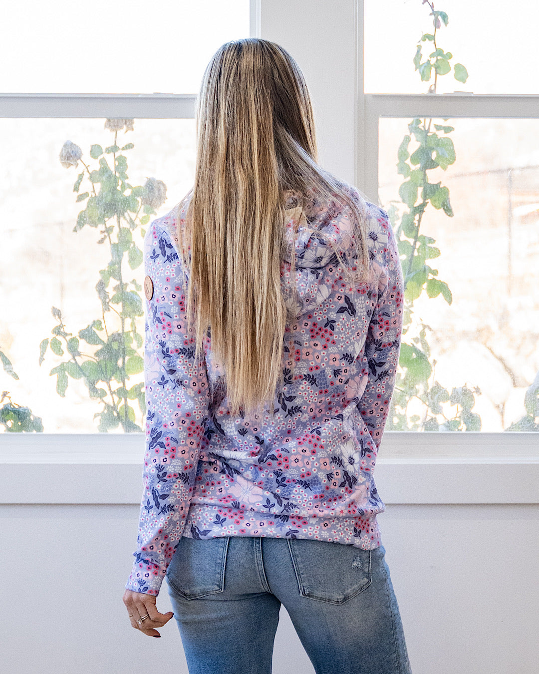 Lindsay Half Zip Hoodie - Ditsy Blush Floral Michelle Mae