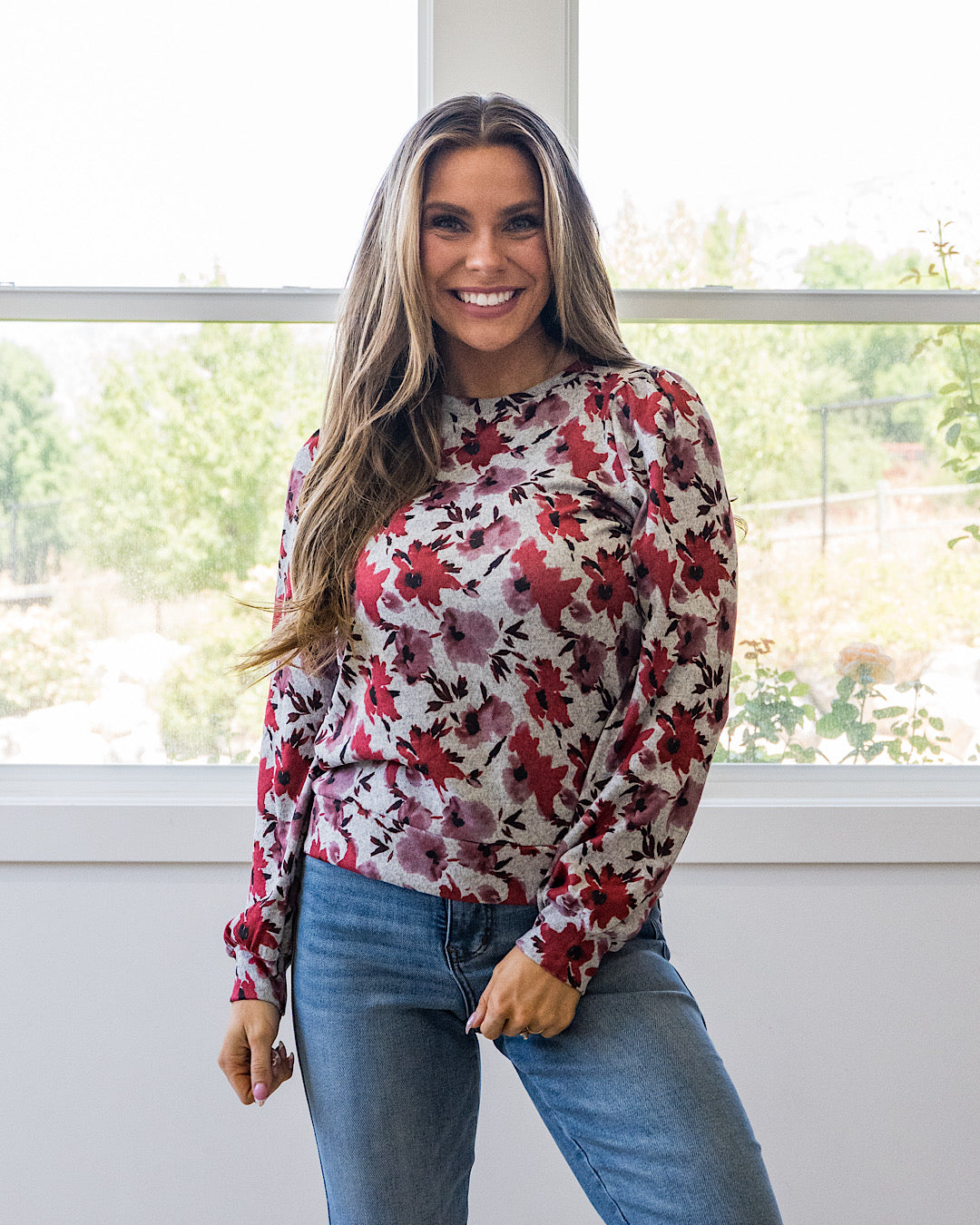 NEW! Livie Floral Puff Sleeve Top - Red