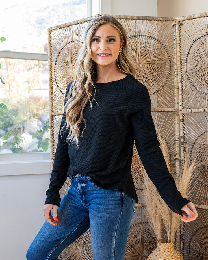 NEW! Julia Waffle Brushed Knit Top - Black