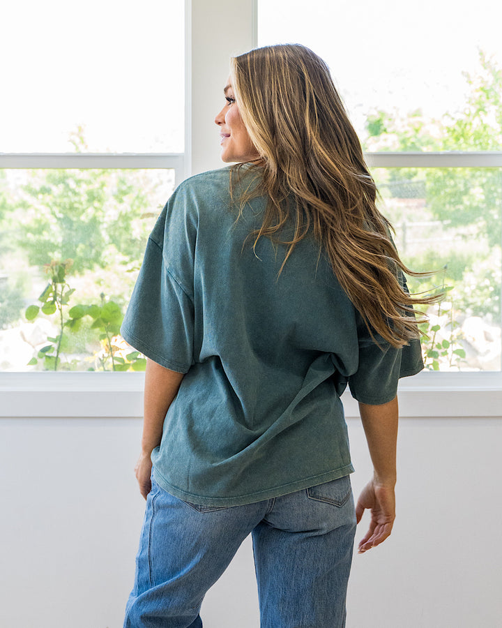 NEW! Oversized Mineral Wash Tee - Dark Teal Double Zero
