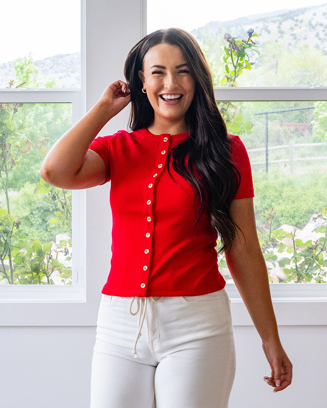 NEW! Ampersand Ave Button Front Lulu Top - Cherry Ampersand Ave