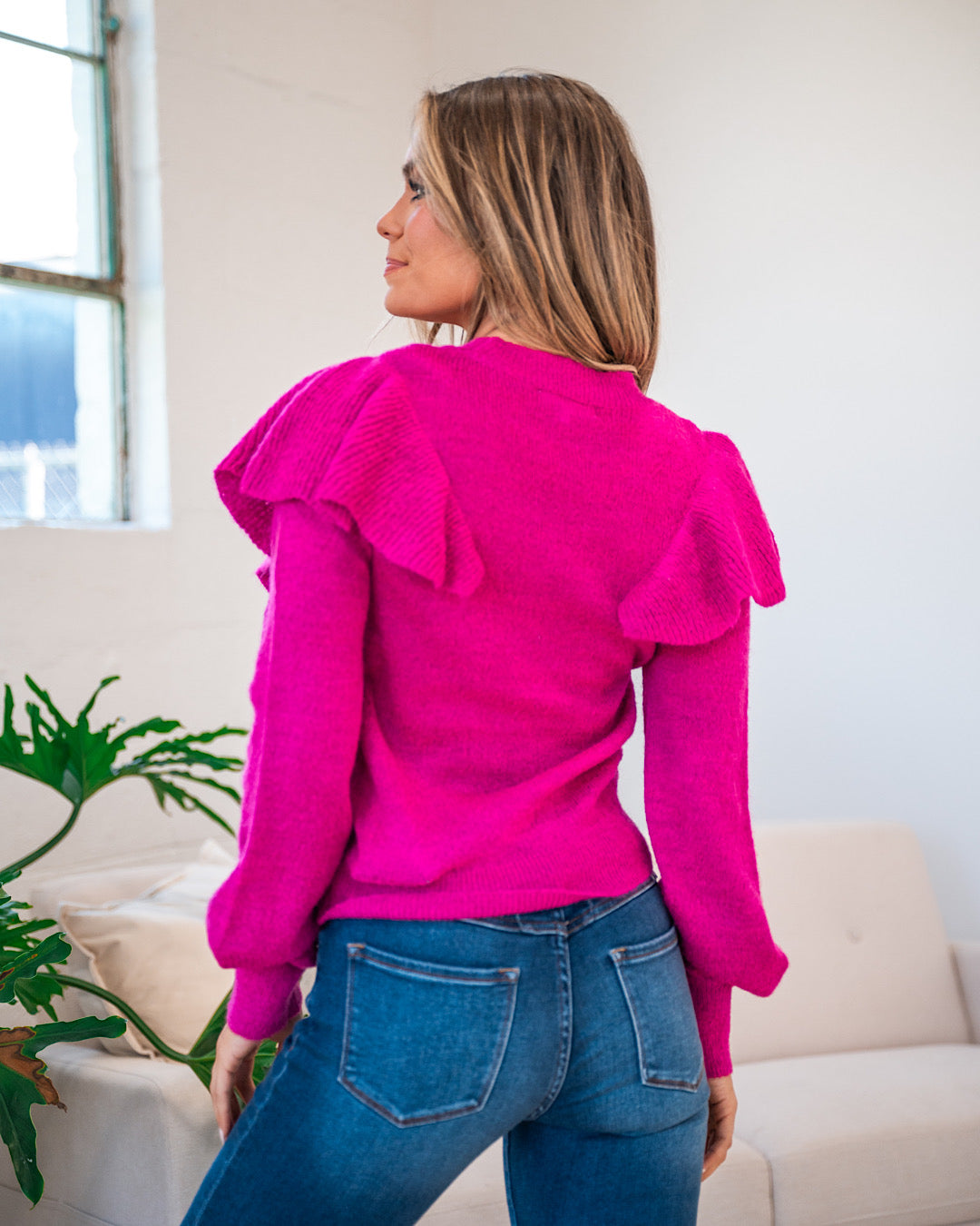 Sydney Ruffle Shoulder Sweater - Magenta FINAL SALE  Ces Femme   