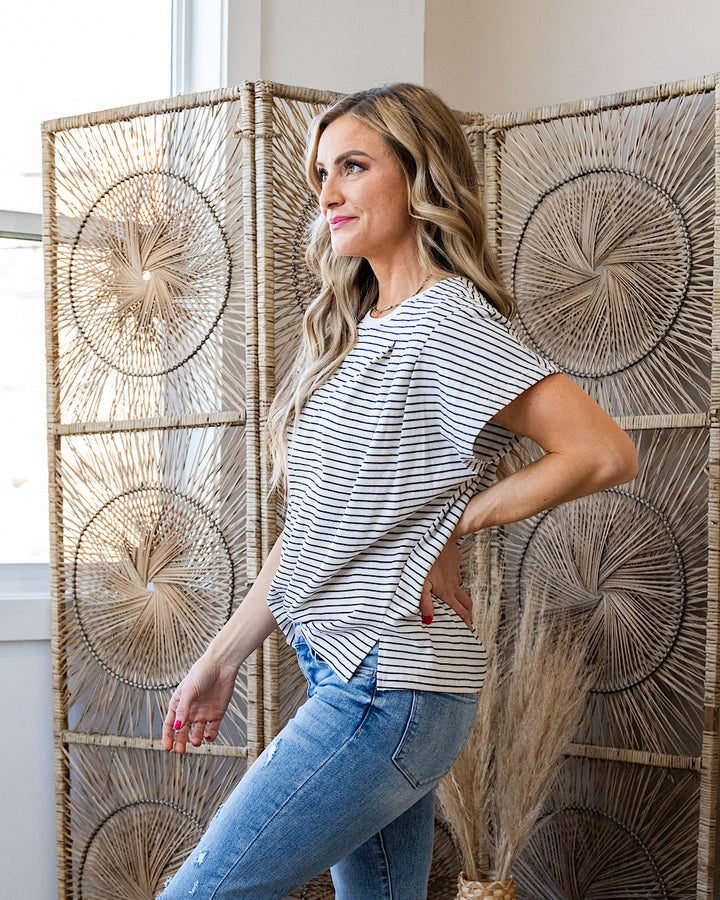 Kimber Striped Gathered Sleeve Top - White PS Kate