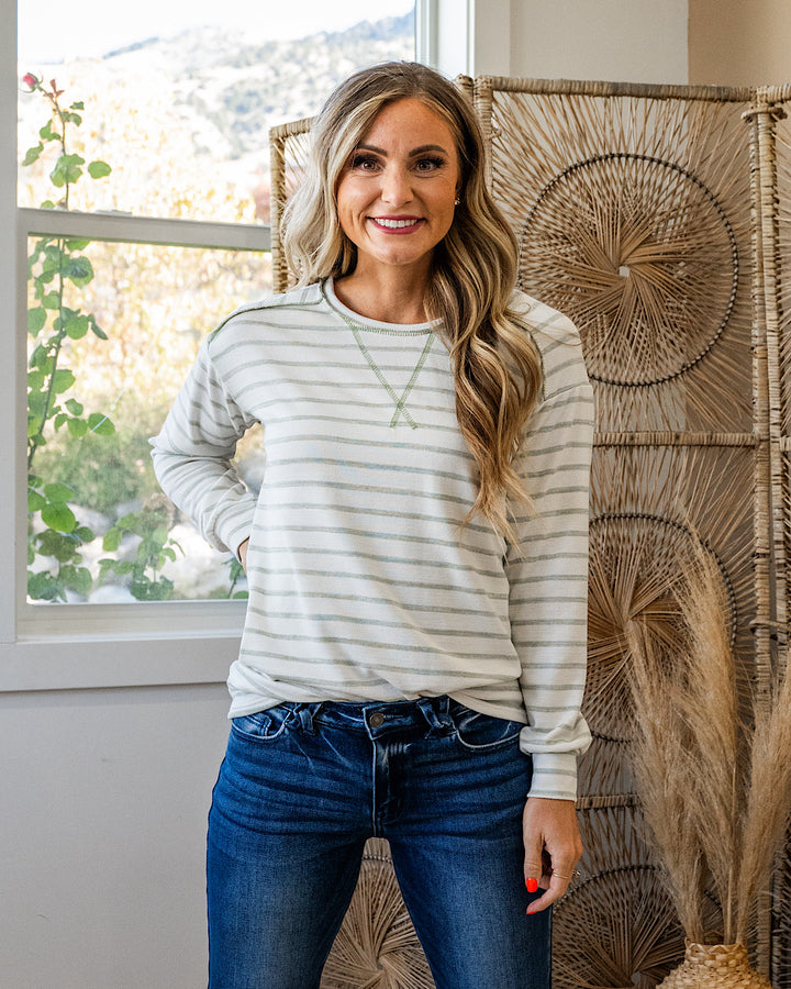 NEW! Jayla Striped Drop Shoulder Top - Sage