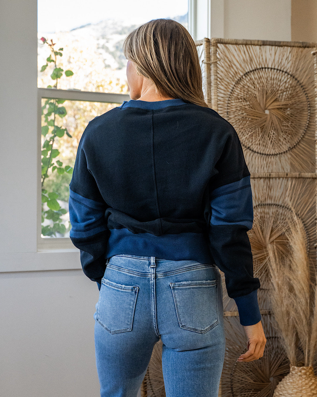 NEW! Mono B Varsity Color Block Fleece Crewneck - Deep Navy