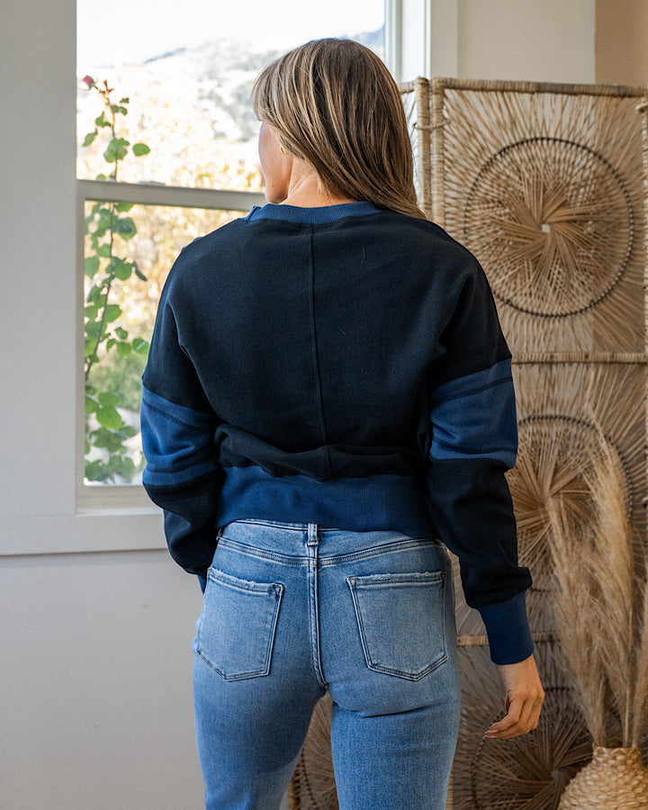 NEW! Mono B Varsity Color Block Fleece Crewneck - Deep Navy