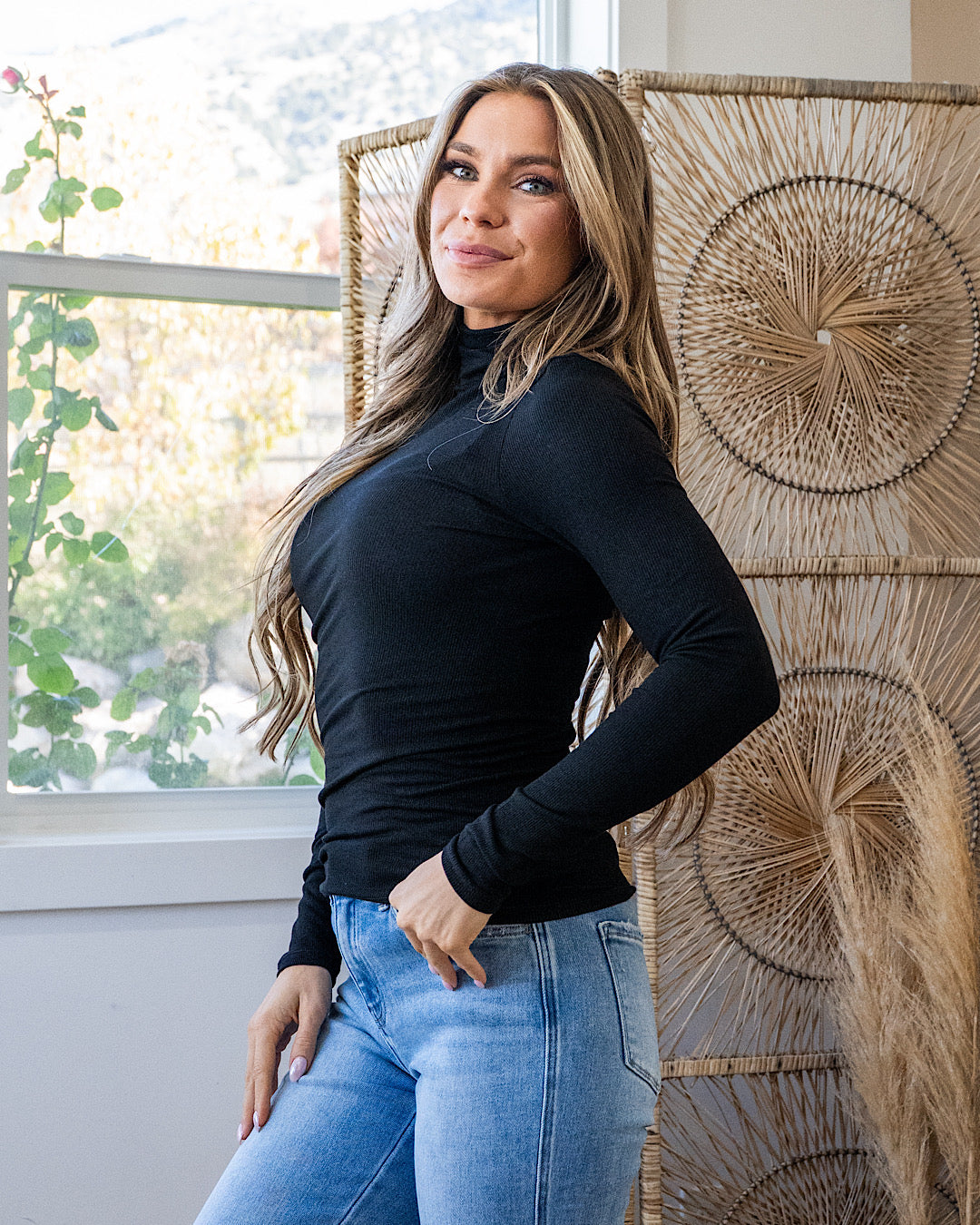 Meg Micro Ribbed Turtleneck Top - Black Zutter