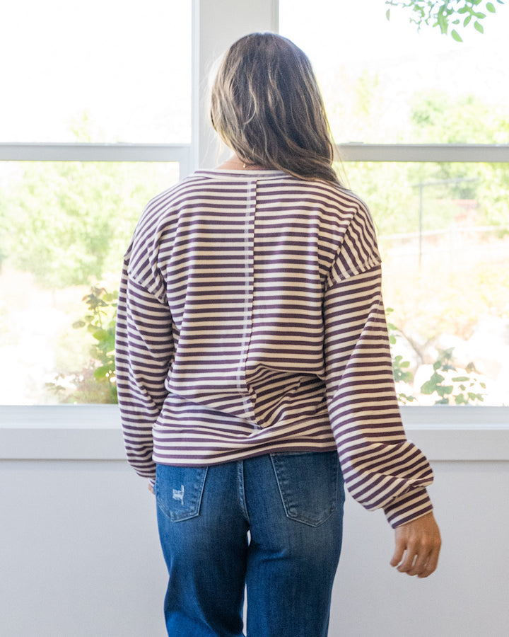 NEW! Kendra Striped Brushed Top - Eggplant