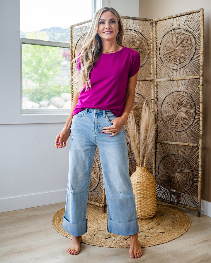 Monroe Caged Sleeve Detail Top - Magenta Staccato