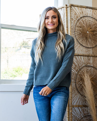 NEW! Erica Mock Neck Sweater - Blue Spruce Be Cool