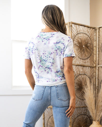 Step Right Out V Neck Pocket Top - Purple and Mint Floral  Michelle Mae   