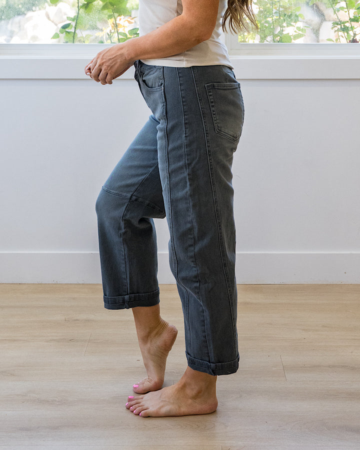 NEW! Alexandra Non Distressed Barrel Jeans - Ash Black
