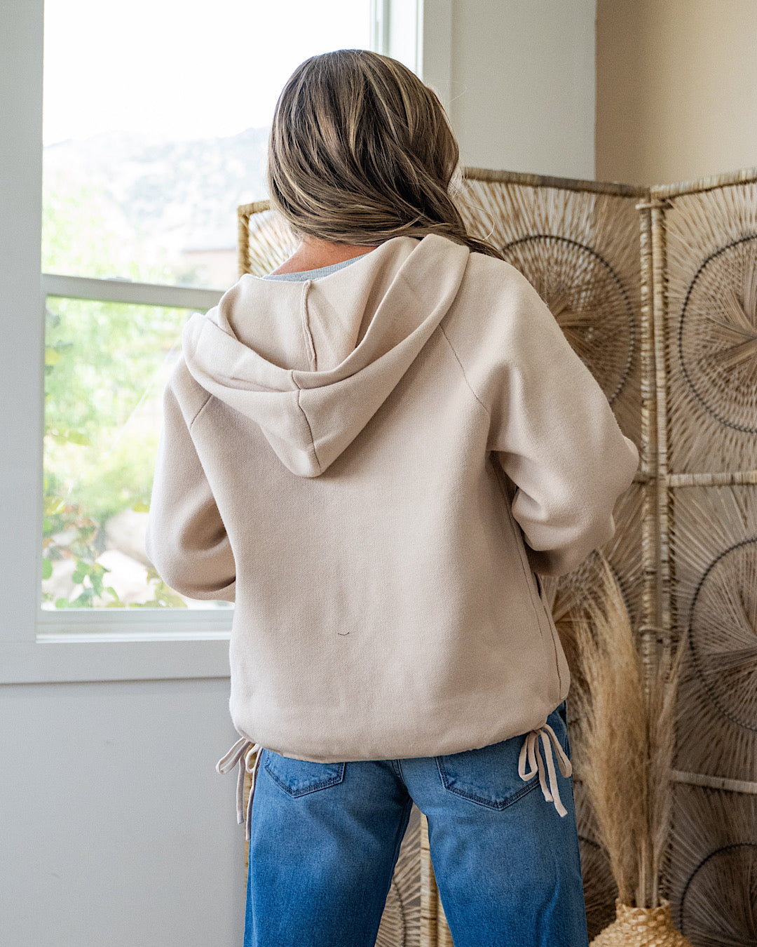 NEW! Brynn Drawstring Hem Zip Up Sweater Hoodie - Oatmeal Staccato