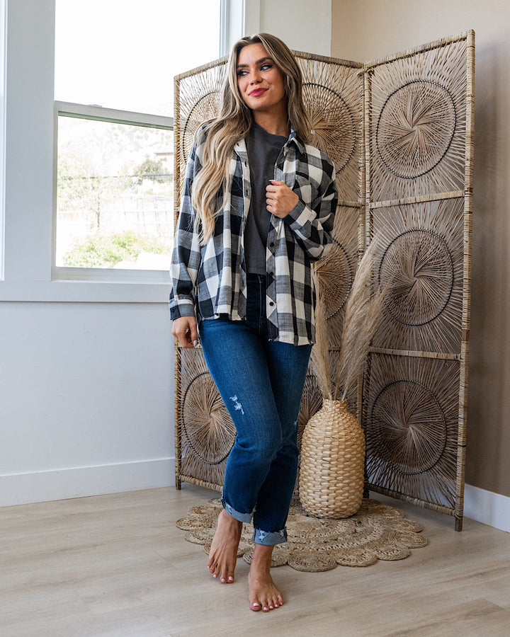Devri Plaid Flannel Top - Black and Cream Be Cool