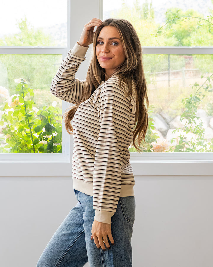 NEW! Jada Micro Brushed Striped Top - Ivory & Brown