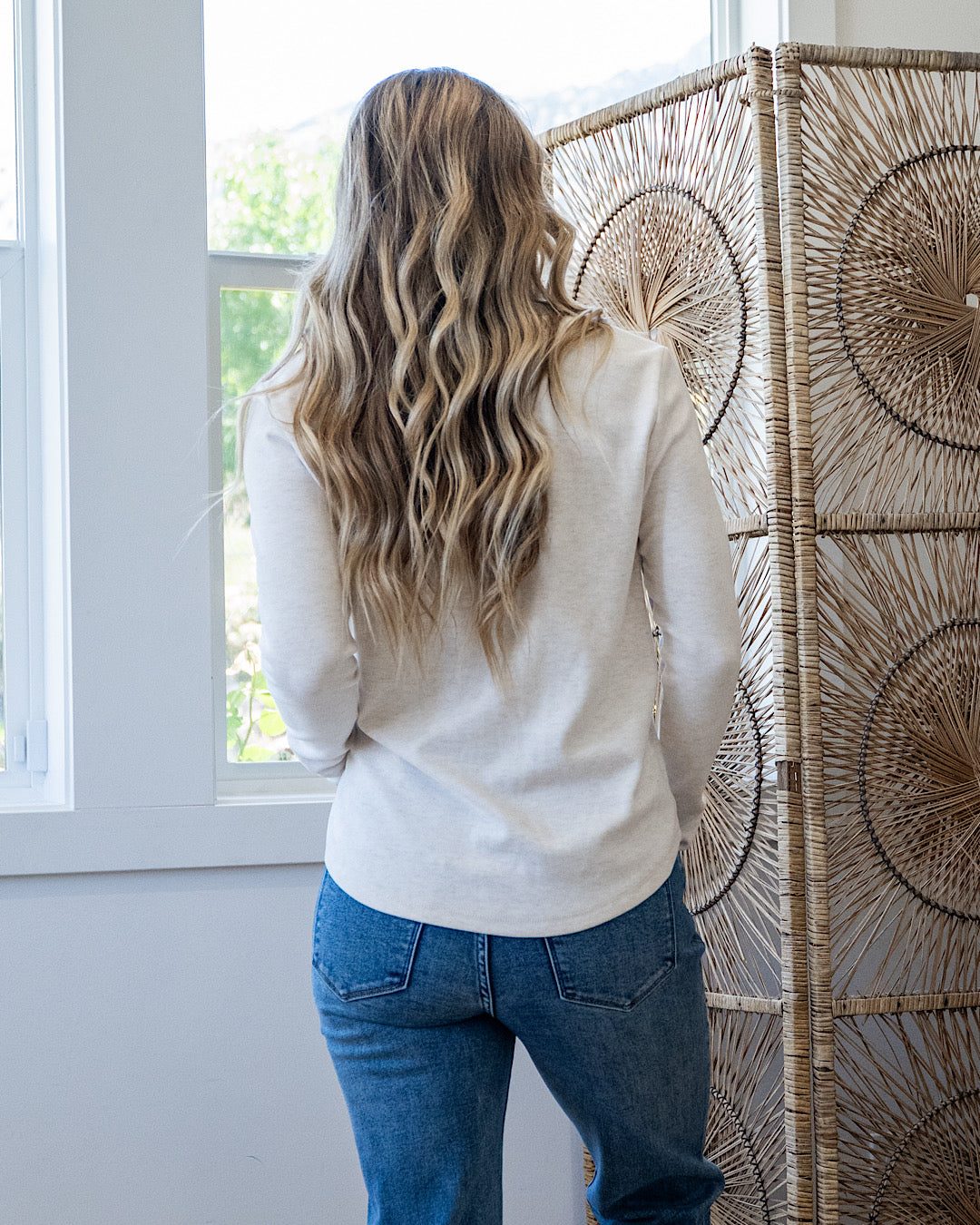 NEW! Whitney Brushed Henley Top - Oatmeal Staccato